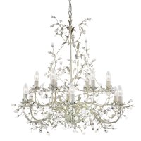 Searchlight Almandite 12 Light Chandelier Cream & Gold Metal with Glass Drops