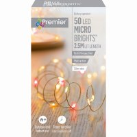 Premier Decorations MicroBrights Battery Operated Multi-Action Lights with Timer 50 LED on Silver Wire - Red/Vintage Gold
