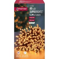 Premier Decorations SupaBrights Multi-Action 80 LED with Green Cable - Vintage Gold