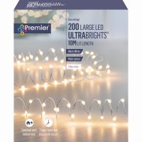 Premier Decorations UltraBrights Multi-Action 200 Large LED on Green Wire - Warm White