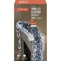 Premier Decorations ClusterBrights Multi-Action 2000 LED with Clear Cable - White