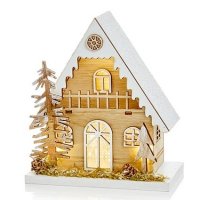 Premier Decorations Wooden Christmas House with Christmas Trees 18cm
