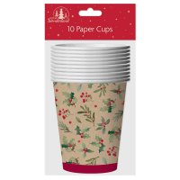 Festive Wonderland Paper Cups (Pack of 10) - Holly & Robin