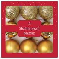 Festive Wonderland Shatterproof Baubles (Pack of 9) - Gold