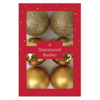 Festive Wonderland Shatterproof Baubles (Pack of 6) - Gold