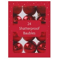 Festive Wonderland Shatterproof Baubles (Pack of 24) - Red