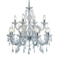 Searchlight Marie Therese 12 Light Chandelier, Chrome, Clear Crystal Glass