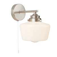 Searchlight School House Wall Light , Satin Silver With Opal Glass