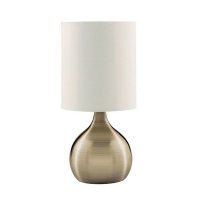 Searchlight Touch Table Lamp Antique Brass Base White Drum Shade