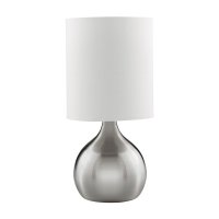 Searchlight Touch Table Lamp Satin Silver Base White Drum Shade