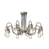 Searchlight Olivia 8 Light Ceiling, Black Braided Fabric Cable, Satin Silver