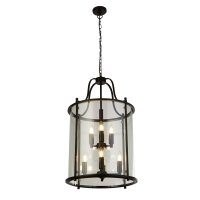 Searchlight Lantern Grande , 8 Light Black, Clear Glass