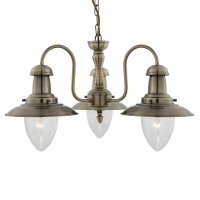 Searchlight Fisherman 3 Light Ceiling, Antique Brass With Seeded Glass Shades