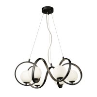 Searchlight Twister 6 Light Pendant, Matt Black With Matt Opal Glass