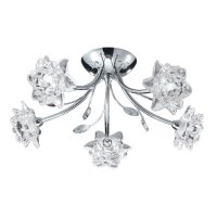 Searchlight Bellis 5 Light Ceiling Semi-Flush Chrome Clear Flower Glass