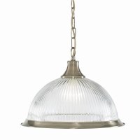 Searchlight American Diner Pendant, Antique Brass, Clear Glass