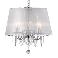 Searchlight Venetian-5 Light Ceiling Chrome Chain Link Clear Crystal Glass White Viole Shade