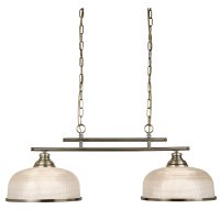 Searchlight Bistro II 2 Light Ceiling Bar, Antique Brass, Halophane Glass