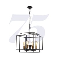 Searchlight Crate 4 Light Black Frame Pendant With Bronze Lampholders