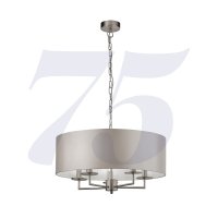 Searchlight Knightsbridge 5 Light Satin Silver Pendant W Silver Faux Silk Shade