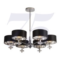 Searchlight Ontario 6 Light Chrome Pendant With Black Shades/Silver Inner
