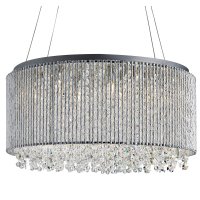 Searchlight Elise II 8 Light Drum Pendant Chrome Clear Crystal Button Drops Aluminium Outer Trim