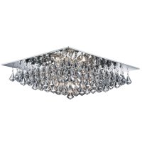 Searchlight Hanna-8 Light Square Flush Ceiling Chrome Clear Crystal Pyramid Drops