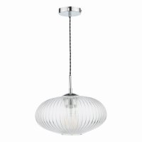 Edmond 1 Light Single Pendant Polished Chrome Ribbed Glass