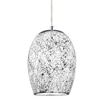 Searchlight Crackle-1Lt Pendant,White Mosaic Glass & Satin Silver Suspension