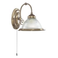Searchlight American Diner Wall Light - Antique Brass & Ribbed Glass