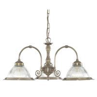 Searchlight American Diner 3 Light Ceiling, Antique Brass, Clear Glass