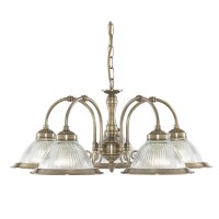Searchlight American Diner 5 Light Ceiling, Antique Brass, Clear Glass
