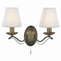 Searchlight Andretti 2 Light Wall Bracket, Antique Brass, Cream String Shades