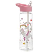 Puckator Shatterproof Tritan Reusable 550ml PVC Water Bottle with Flip Straw - Enchanted Rainbows Unicorn