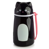 Puckator Shaped Reusable Stainless Steel Hot & Cold Thermal Insulated Drinks Bottle 300ml - Feline Fine Black Cat