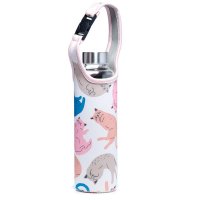 Puckator Reusable Glass Water Bottle with Protective Neoprene Sleeve with Strap - Cat's Life