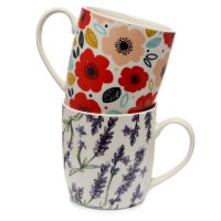 Puckator Porcelain Mugs (Set of 2) - Poppy & Lavender Fields