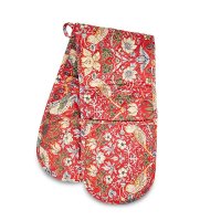 William Morris Red Minor Strawberry Thief Double Oven Gloves