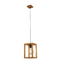 Searchlight Square Pendant Ceiling Light Wood & Black Metal