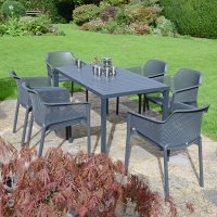 Cube Dining Table With 6 Net Chair Set Anthracite