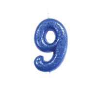 Anniversary House Age 9 Glitter Numeral Moulded Pick Candle - Blue