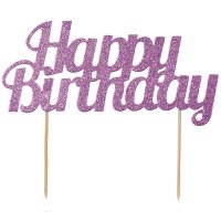 Anniversary House Glitter Happy Birthday Cake Topper - Pink