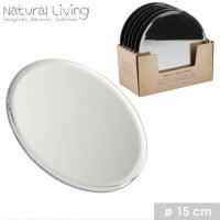 Natural Living Round Silver Mirror Glass Candle Plate