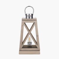 Pacific Lifestyle Devon Wood and Chrome Lantern Table Lamp - Grey