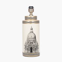 Pacific Lifestyle Wren Black and Cream Building Print Tall Ceramic Table Lamp Base
