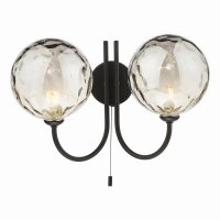 Dar Jared 2 Light Wall Light Matt Black with Smoked Dimpled Glass