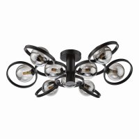 Dar Lynette 9 Light Semi-Flush Satin Black with Smoked Glass