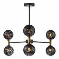 Dar Takara 6 Light Semi-Flush Matt Black & Bronze with Black Confetti Glass