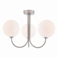 Dar Jared 3 Light Semi-Flush Satin Nickel and Large Opal Glass