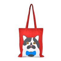 Cat Print Canvas Heavy Duty Shopper Tote Red Cat